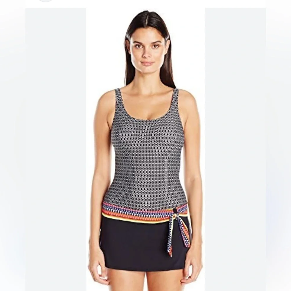 JAG chromatic geo over the shoulder padded swim dress one piece swimsuit small